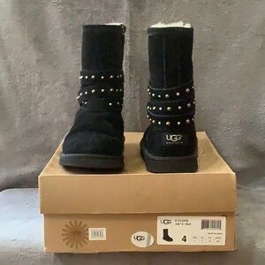 UGG K Clovis black studded suede side zipper boots